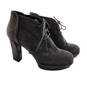 Tod's Boots Womens 7 37 Chukkah Platform Heel Lace Up Gray Suede Academia Prep